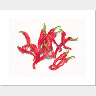 Red Cayenne Peppers on White, Colored Pencil Posters and Art